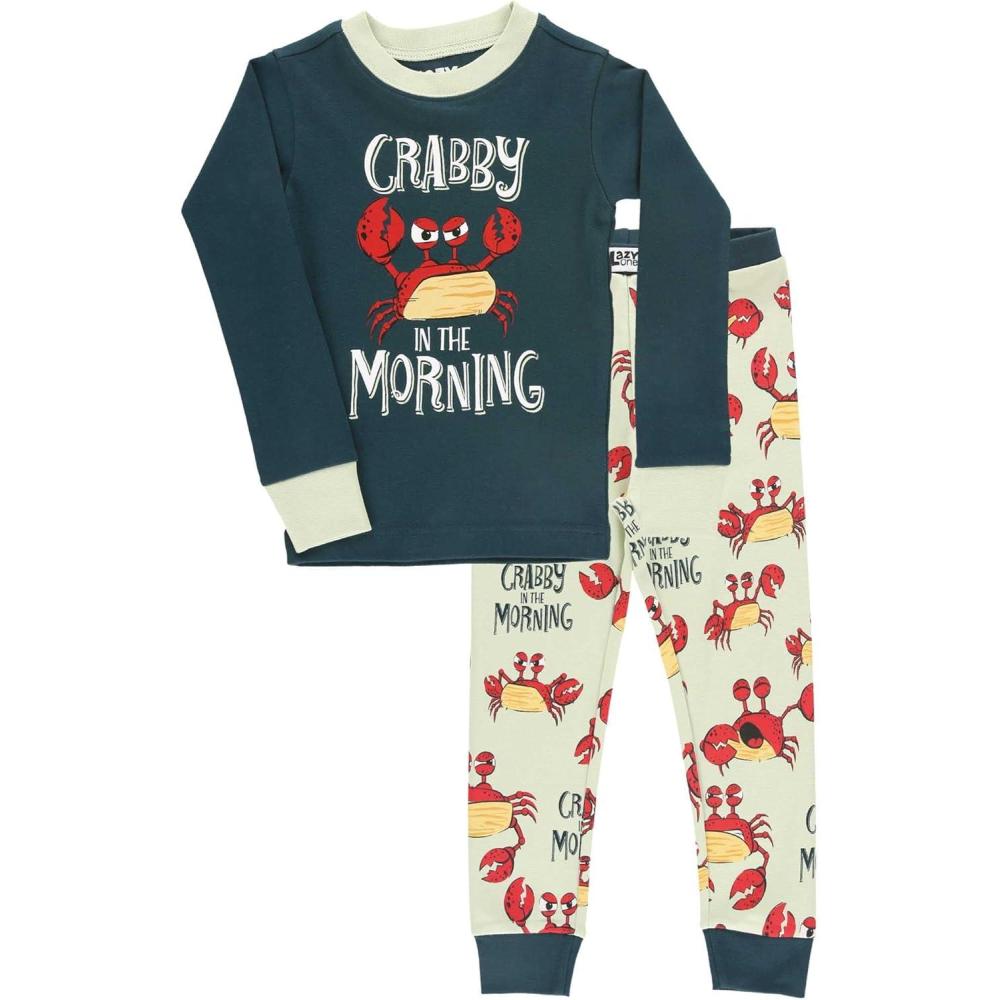 imageLazy One Warm LongSleeve PJ Sets for Girls and Boys Funny Animal Kids Pajama Sets Cozy ComfyCrabby Morning Pajama Sets