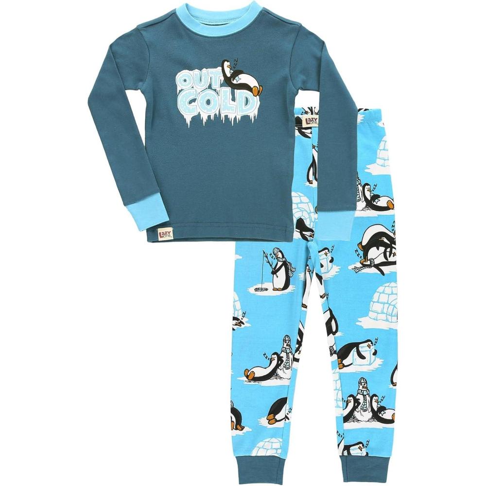 imageLazy One Warm LongSleeve PJ Sets for Girls and Boys Funny Animal Kids Pajama Sets Cozy ComfyOut Cold Penguin Pajama Sets