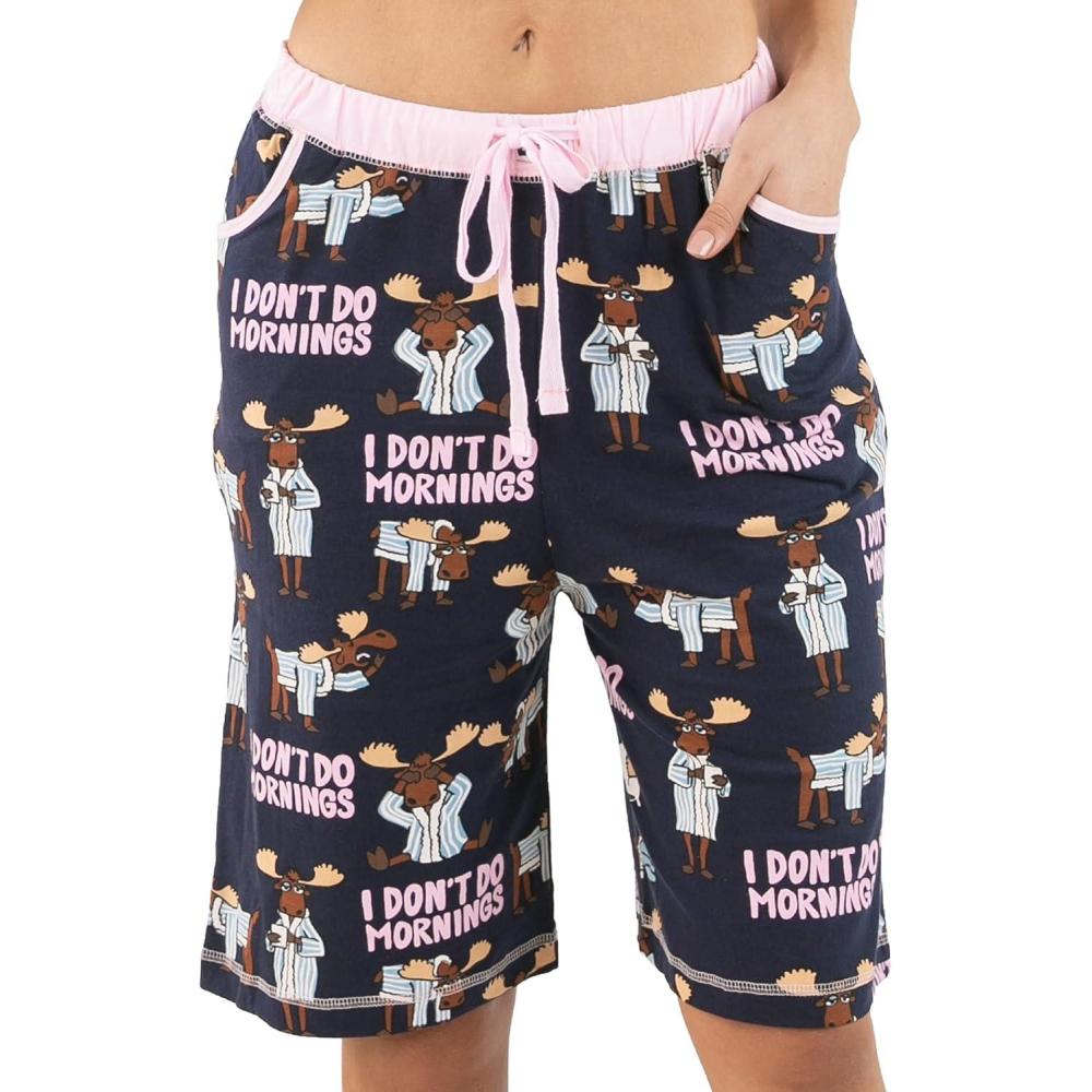 imageLazy One Womens Bermuda Shorts with Elastic Waistband and Scoop Pockets Animal Designs XSXLI Dont Do Mornings Bermuda Shorts