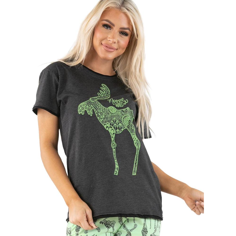 imageLazy One Womens Bermuda Shorts with Elastic Waistband and Scoop Pockets Animal Designs XSXLMoosley Wild Tee