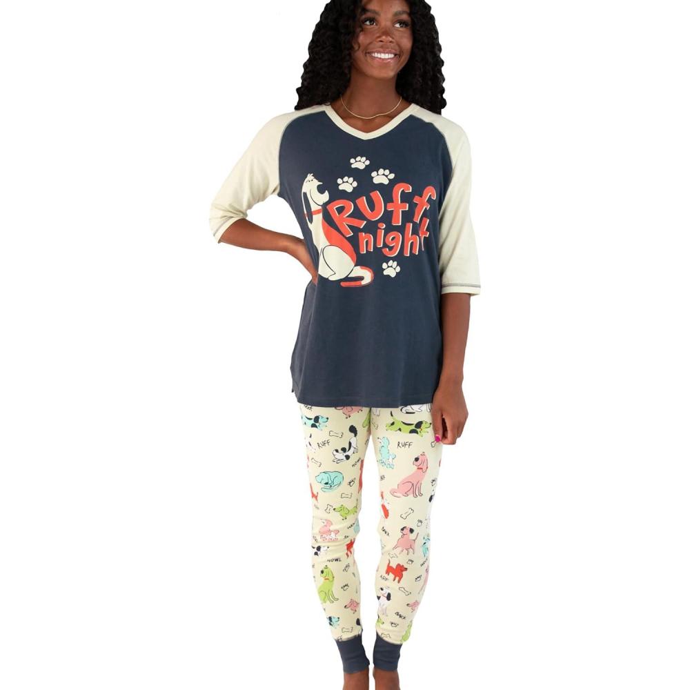 imageLazy One Womens Soft Casual Pajama Leggings and Tall Tee Sets With Cute Fun Prints Cute Womens Pajama SetsRuff Night Pajama Set
