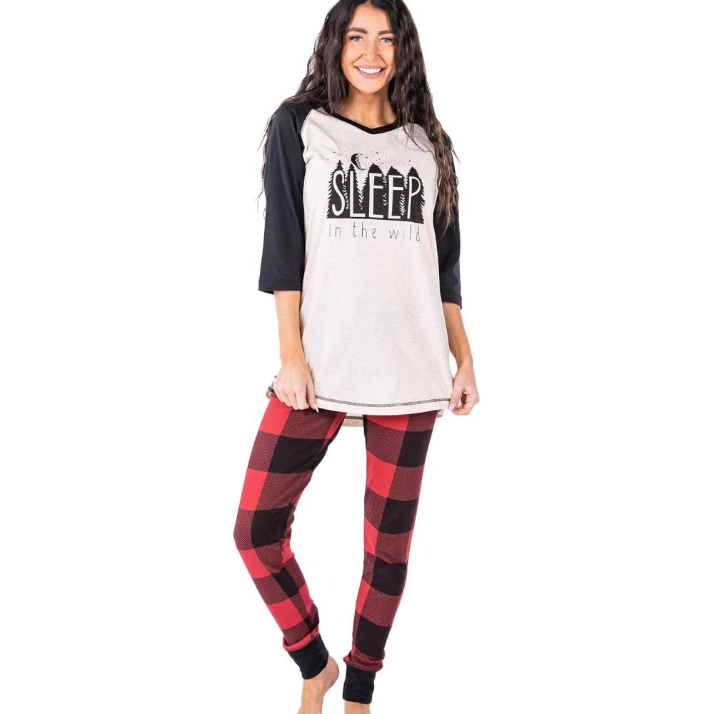 imageLazy One Womens Soft Casual Pajama Leggings and Tall Tee Sets With Cute Fun Prints Cute Womens Pajama SetsSleep in the Wild Pajama Set