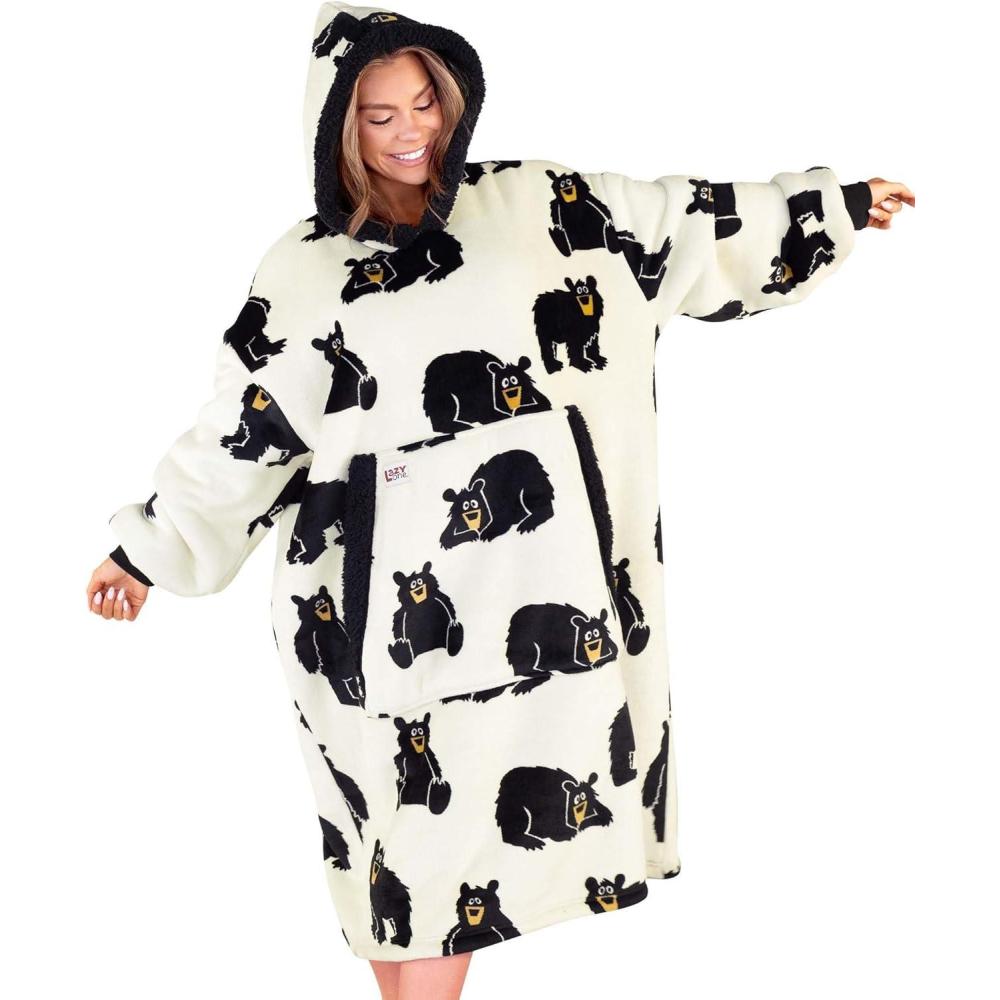 imageLazyOne Oversized Blanket Hoodie Oversized Hoodies for Women and Men One Size Fits All Wearable BlanketsBlack Bear