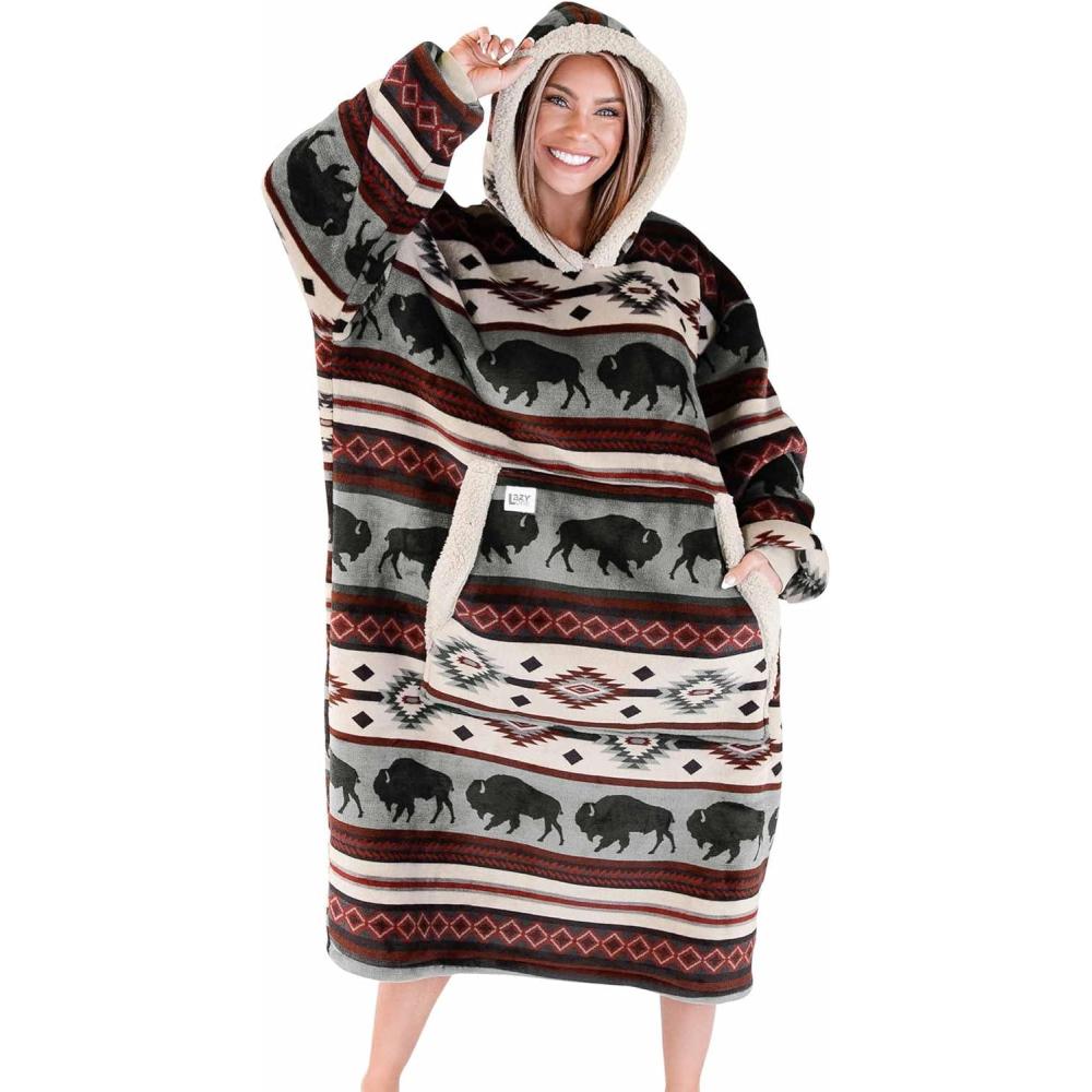 imageLazyOne Oversized Blanket Hoodie Oversized Hoodies for Women and Men One Size Fits All Wearable BlanketsBuffalo Fair Isle