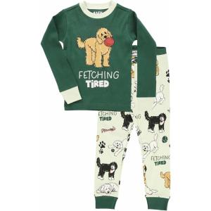 imageLazy One Warm LongSleeve PJ Sets for Girls and Boys Funny Animal Kids Pajama Sets Cozy ComfyDark Green Fetching Tired Pajama Sets