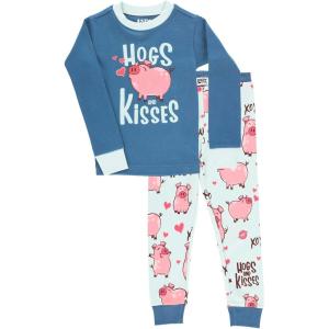 imageLazy One Warm LongSleeve PJ Sets for Girls and Boys Funny Kids Pajama Sets Cozy ComfyHogs  Kisses Blue Pajama Sets