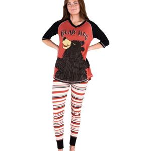 imageLazy One Womens Soft Casual Pajama Leggings and Tall Tee Sets With Cute Fun Prints Cute Womens Pajama SetsBear Hug Pink Red Pajama Set