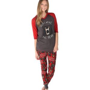 imageLazy One Womens Soft Casual Pajama Leggings and Tall Tee Sets With Cute Fun Prints Cute Womens Pajama SetsDont Wake the Bear Pajama Set