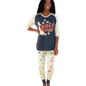 imageLazy One Womens Soft Casual Pajama Leggings and Tall Tee Sets With Cute Fun Prints Cute Womens Pajama SetsRuff Night Pajama Set