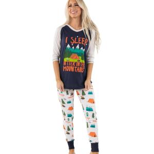 imageLazy One Womens Soft Casual Pajama Leggings and Tall Tee Sets With Cute Fun Prints Cute Womens Pajama SetsSleep in Mtn Pajama Set