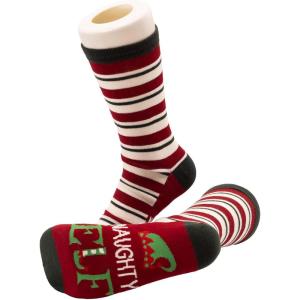 imageLazyOnes Men and Womens Novelty Crew Socks Funny Gifts For Men and Women Christmas SocksNaughty Elf