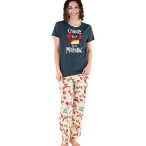 imageLazy One Womens Aquatic Pajama Set  Cute Ocean ampamp Coastal Animal Loungewear for Comfort and FunCrabby in the Am Pajama Set