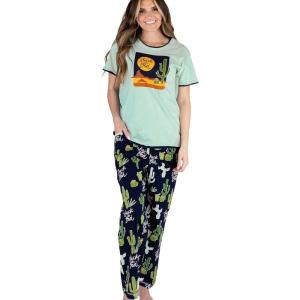 imageLazy One Womens Aquatic Pajama Set  Cute Ocean ampamp Coastal Animal Loungewear for Comfort and FunStuck in Bed Cactus Pajama Set