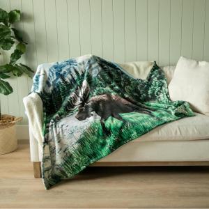 imageLazy One Sherpa Throw Blanket  Original Bear or Moose Painting Design  Cozy Reversible Fleece ampamp Sherpa Throw Rustic Cabin ampamp Lodge Style 50 x 65 MooseMoose