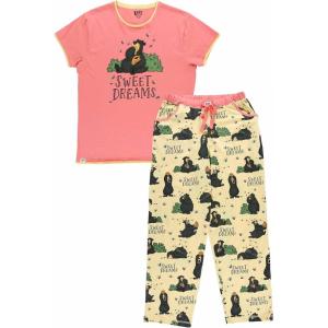 imageLazy One Womens Pajama Set Short Sleeves with Cute Prints Relaxed Fit Bear and Moose PrintsPink Sweet Dreams Pajama Set