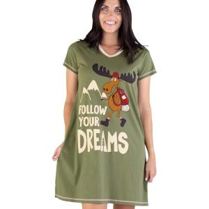 imageLazy One Womens Nightgown Funny VNeck Sleep Shirt for Women Bear ampamp Moose Pajama ShirtsFollow Your Dreams Nightshirt