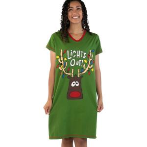 imageLazy One Womens Nightgown Funny VNeck Sleep Shirt for Women Christmas Pajama Shirt Lights Out LXL