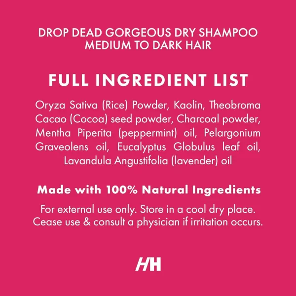 Handmade Heroes Non Aerosol Dry Shampoo Volume Powder  18oz  100 Natural ampamp Vegan  For Dark Hair ampamp Brunette Hair01  Medium to Dark Hair 1pc