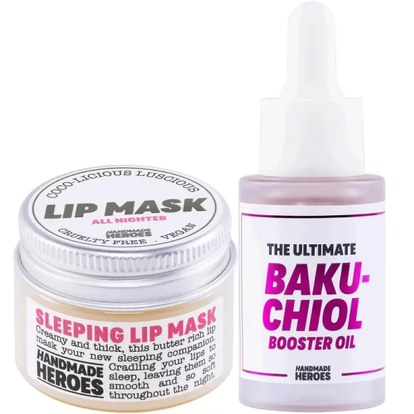 Perfect Pout ampamp Glowing Skin Set Handmade Heroes 100 Natural Vegan Lip Mask ampamp Bakuchiol Booster Oil