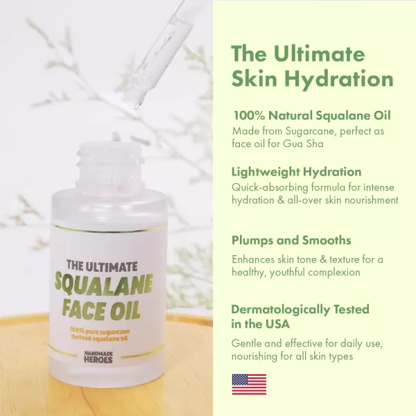 imageHandmade Heroes 100 Natural Sugarcane Squalane Oil  Gua Sha Facial Moisturizer for Tightening and Wrinkles for an Even Skin Tone and Neck Lift Neck ampamp Dcollet Oil