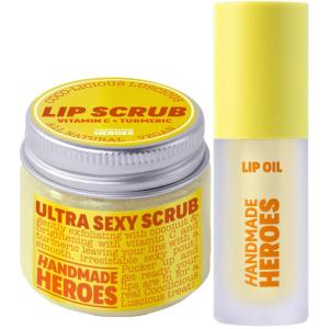 imageHandmade Heroes Turmeric Lip Scrub ampamp Vitamin C Lip Oil Set  100 Natural Vegan Lip Care for Dry Dark Dull Lips  Brightening ampamp Nourishing Treatment Duo