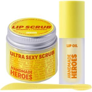 imageHandmade Heroes Turmeric ampamp Vitamin C Lip Care  Natural Vegan Exfoliator Hydrating Oil ampamp Silicone Brush for Dark Dry Chapped Lips  3pc Brightening Set