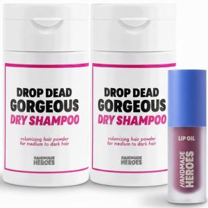 imageHandmade Heroes Non Aerosol Volumizing Dry Shampoo Powder for Dark Hair ampamp Lip Oil Moisturizing Lip Gloss  Sweet Beet