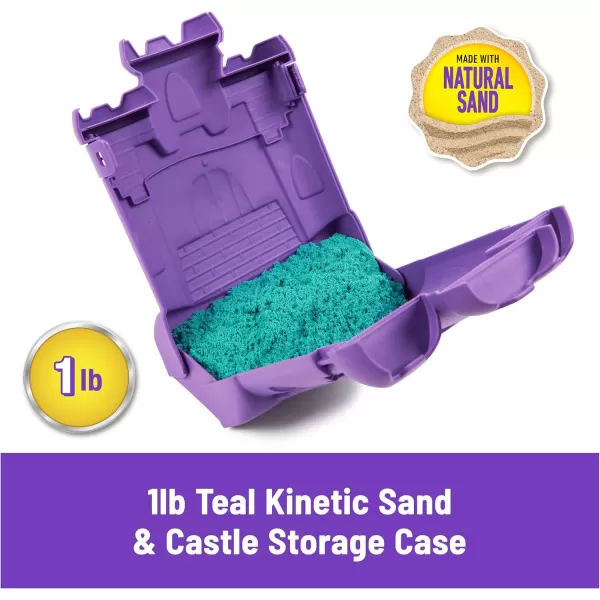 Kinetic Sand Castle Case with 1lb Teal Play Sand Multipurpose Play Space and Storage Container Sensory Toys for Kids Ages 3 and upTeal