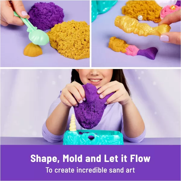 Kinetic Sand Mermaid Crystal Playset Over 1lb of Play Sand Gold Shimmer Sand Storage and Tools Sensory Toys for Kids Ages 3 and upMermaid Crystal Playset