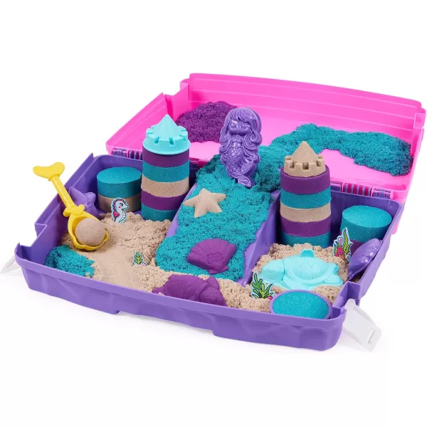 Kinetic Sand Mermaid Palace Playset Over 2lbs of Shimmer Play Sand Neon Purple Shimmer Teal and Beach Sand Reusable Folding Sandbox and Tools Sensory Toys for Kids Ages 3 and upMermaid Palace