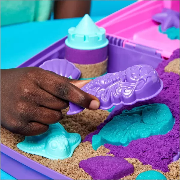 Kinetic Sand Mermaid Palace Playset Over 2lbs of Shimmer Play Sand Neon Purple Shimmer Teal and Beach Sand Reusable Folding Sandbox and Tools Sensory Toys for Kids Ages 3 and upMermaid Palace