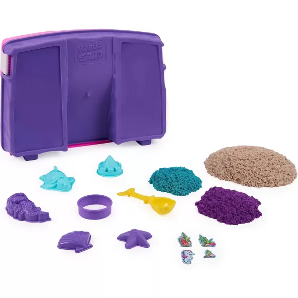 Kinetic Sand Mermaid Palace Playset Over 2lbs of Shimmer Play Sand Neon Purple Shimmer Teal and Beach Sand Reusable Folding Sandbox and Tools Sensory Toys for Kids Ages 3 and upMermaid Palace