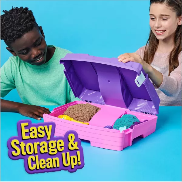 Kinetic Sand Mermaid Palace Playset Over 2lbs of Shimmer Play Sand Neon Purple Shimmer Teal and Beach Sand Reusable Folding Sandbox and Tools Sensory Toys for Kids Ages 3 and upMermaid Palace
