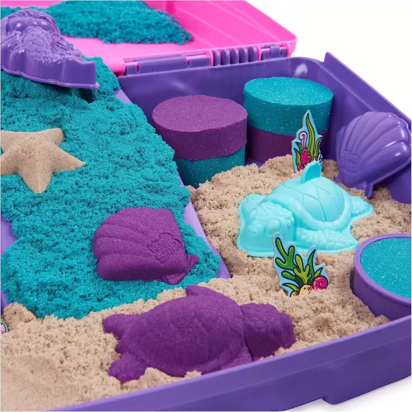 Kinetic Sand Mermaid Palace Playset Over 2lbs of Shimmer Play Sand Neon Purple Shimmer Teal and Beach Sand Reusable Folding Sandbox and Tools Sensory Toys for Kids Ages 3 and upMermaid Palace