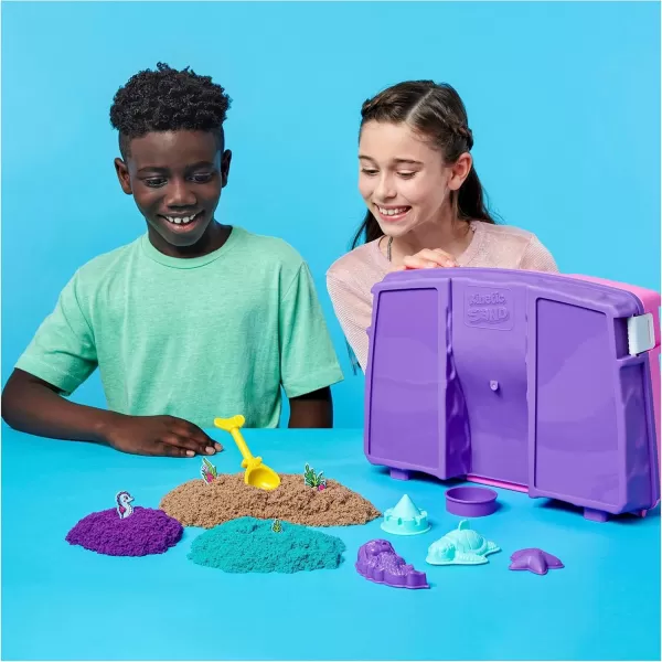 Kinetic Sand Mermaid Palace Playset Over 2lbs of Shimmer Play Sand Neon Purple Shimmer Teal and Beach Sand Reusable Folding Sandbox and Tools Sensory Toys for Kids Ages 3 and upMermaid Palace