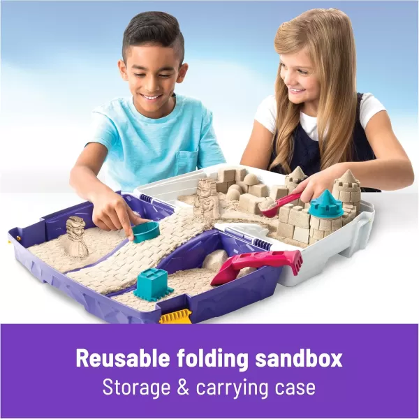 Kinetic Sand Mermaid Palace Playset Over 2lbs of Shimmer Play Sand Neon Purple Shimmer Teal and Beach Sand Reusable Folding Sandbox and Tools Sensory Toys for Kids Ages 3 and upFolding Sand Box