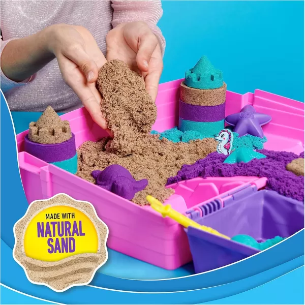Kinetic Sand Mermaid Palace Playset Over 2lbs of Shimmer Play Sand Neon Purple Shimmer Teal and Beach Sand Reusable Folding Sandbox and Tools Sensory Toys for Kids Ages 3 and upMermaid Palace