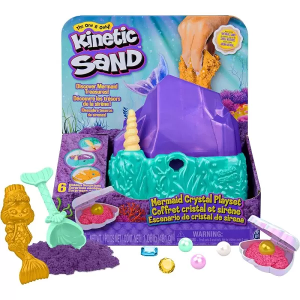 Kinetic Sand Mermaid Crystal Playset Over 1lb of Play Sand Gold Shimmer Sand Storage and Tools Sensory Toys for Kids Ages 3 and upMermaid Crystal Playset