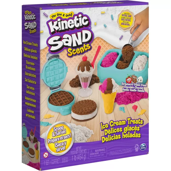 Kinetic Sand Ice Cream Scents 3Pack 2lbs of Strawberry Chocolate and Vanilla Scented Play Sand Toys for Kids Ages 3Ice Cream Treats Playset