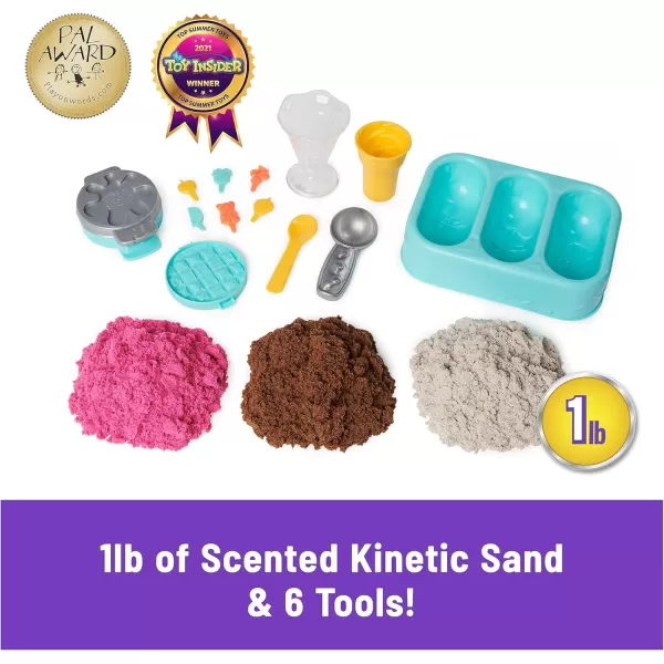 Kinetic Sand Ice Cream Scents 3Pack 2lbs of Strawberry Chocolate and Vanilla Scented Play Sand Toys for Kids Ages 3Ice Cream Treats Playset