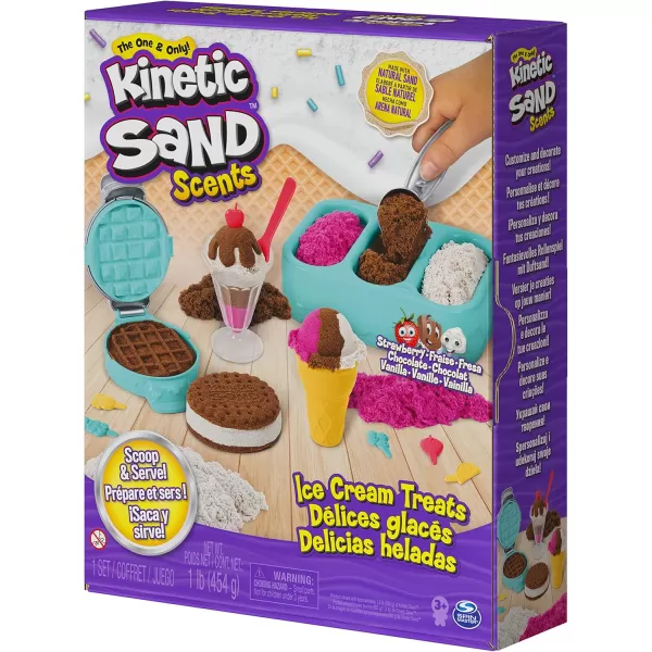 Kinetic Sand Ice Cream Scents 3Pack 2lbs of Strawberry Chocolate and Vanilla Scented Play Sand Toys for Kids Ages 3Ice Cream Treats Playset