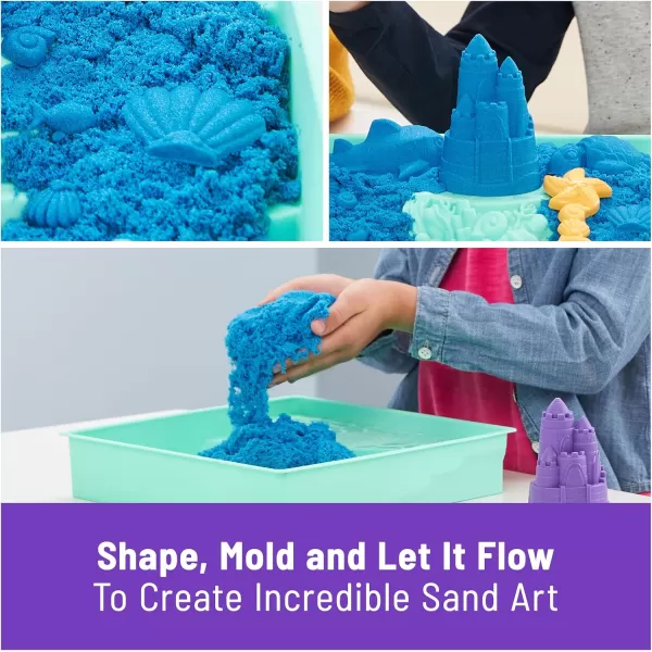 Kinetic Sand Sandbox Set 1lb Blue Play Sand Sandbox Storage 4 Molds and Tools Sensory Toys for Kids Ages 3Blue