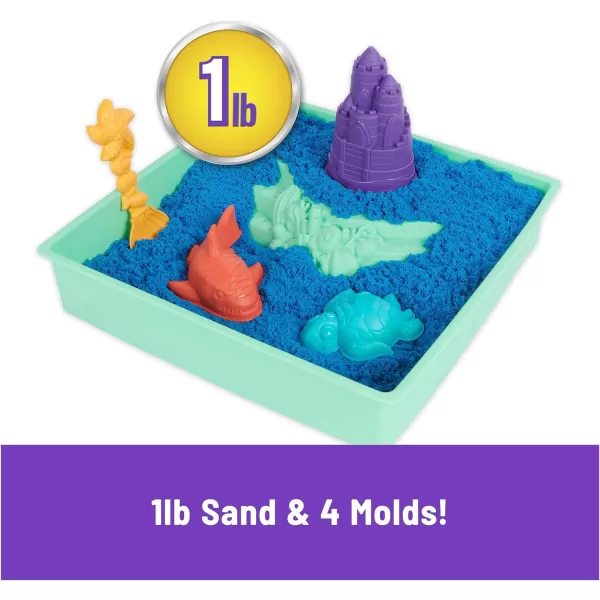 Kinetic Sand Sandbox Set 1lb Blue Play Sand Sandbox Storage 4 Molds and Tools Sensory Toys for Kids Ages 3Blue