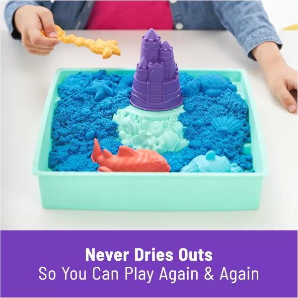 Kinetic Sand Sandbox Set 1lb Blue Play Sand Sandbox Storage 4 Molds and Tools Sensory Toys for Kids Ages 3Blue