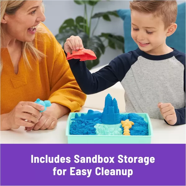 Kinetic Sand Sandbox Set 1lb Blue Play Sand Sandbox Storage 4 Molds and Tools Sensory Toys for Kids Ages 3Blue