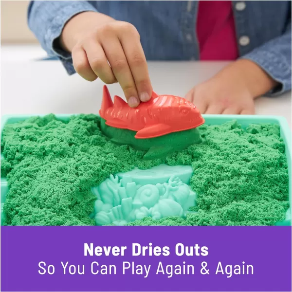 Kinetic Sand Sandbox Set 1lb Blue Play Sand Sandbox Storage 4 Molds and Tools Sensory Toys for Kids Ages 3Green