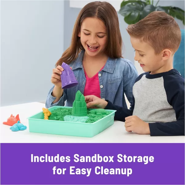 Kinetic Sand Sandbox Set 1lb Blue Play Sand Sandbox Storage 4 Molds and Tools Sensory Toys for Kids Ages 3Green
