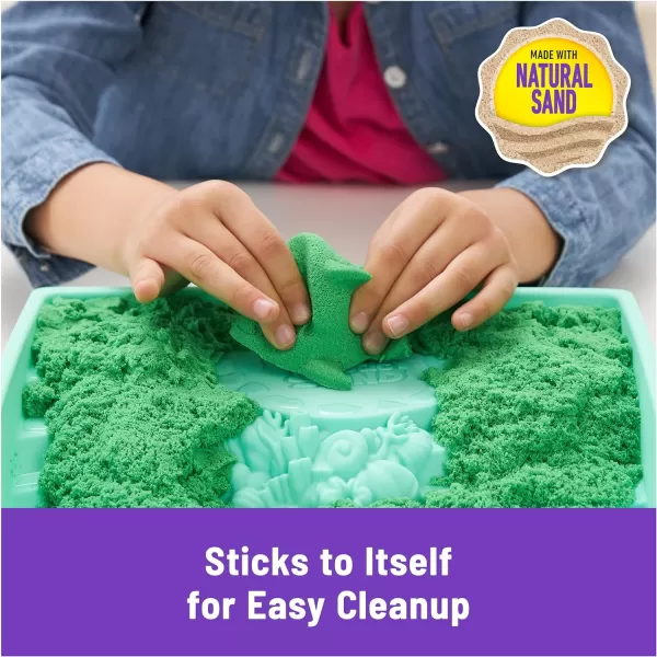Kinetic Sand Sandbox Set 1lb Blue Play Sand Sandbox Storage 4 Molds and Tools Sensory Toys for Kids Ages 3Green