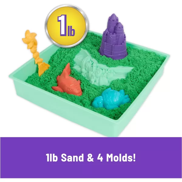Kinetic Sand Sandbox Set 1lb Blue Play Sand Sandbox Storage 4 Molds and Tools Sensory Toys for Kids Ages 3Green