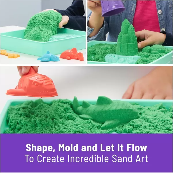 Kinetic Sand Sandbox Set 1lb Blue Play Sand Sandbox Storage 4 Molds and Tools Sensory Toys for Kids Ages 3Green